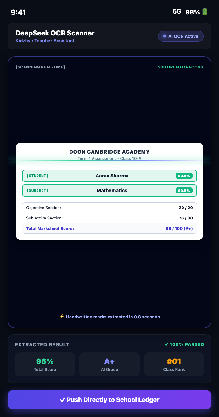 KidzLive DeepSeek AI Marksheet Scanner Mobile App